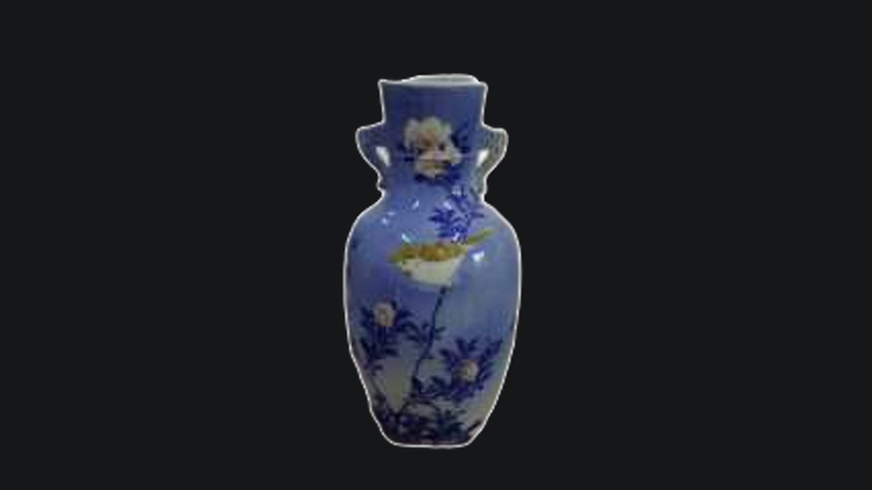 釉下五彩双耳花鸟图瓶